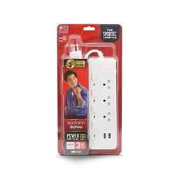 ปลั๊กไฟ 3 ช่อง 1 สวิตซ์ 2 USB ว๊อกซ์ ขนาด 3 เมตร 3421 - สีขาว