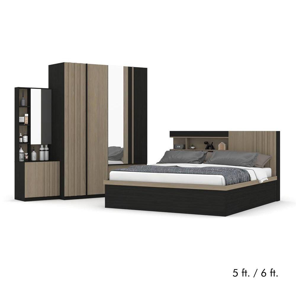ชุดห้องนอน รุ่นอัมสเตอร์ดัม (เตียง, ตู้เสื้อผ้า 4 บาน, โต๊ะเครื่องแป้งแบบยืน) - สีดาร์ค เวงเก้/ซิลเวอร์แอช