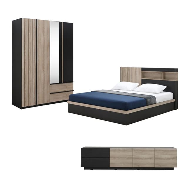 ชุดห้องนอน รุ่นอัมสเตอร์ดัม ขนาด 6 ฟุต (เตียง, ตู้เสื้อผ้า 4 บาน, ตู้วางทีวี) ราคาพิเศษ!