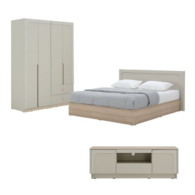 ชุดห้องนอน รุ่นเมลเบิร์น ขนาด 5 ฟุต (เตียง, ตู้เสื้อผ้า 4 บาน, ตู้วางทีวี) ราคาพิเศษ!