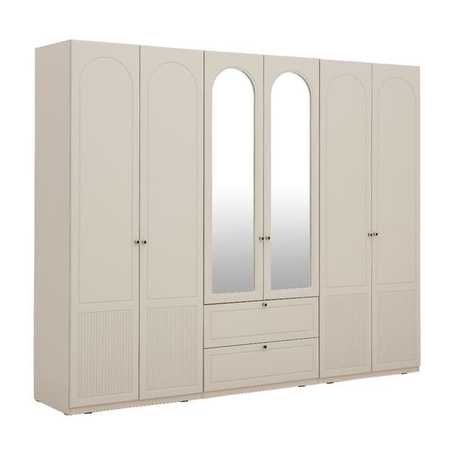 ตู้เสื้อผ้า 6 บานพร้อมกระจกเงา รุ่นซีรีน - สีเบจ