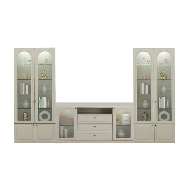 ชุดตู้ไซด์บอร์ดและตู้โชว์ รุ่นซีรีน - สีเบจ