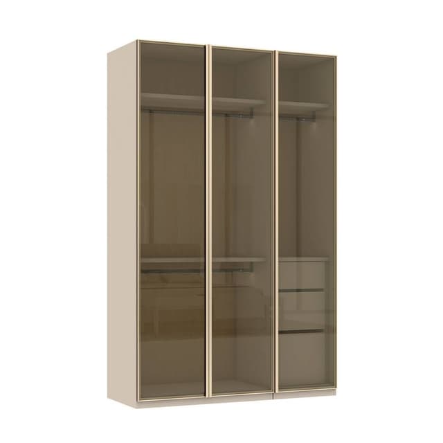 ตู้เสื้อผ้า 3 บาน (บานกระจกใสชาทอง) รุ่นพาย ขนาด 150 ซม. - สีเบจ