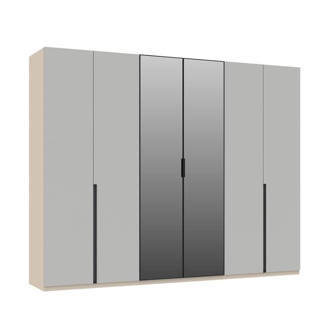 ตู้เสื้อผ้า 6 บาน (บานสตาร์ไลท์+กระจกรีเฟล็กทีฟ) รุ่นพาย ขนาด 300 ซม. - สีเบจ