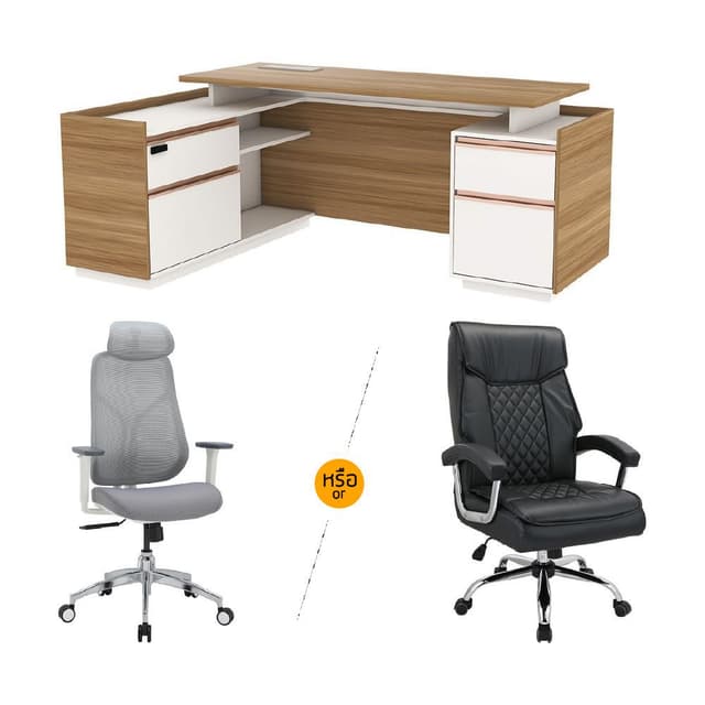 ซื้อโต๊ะทำงาน รุ่นพรีเซ็นซ์ พลัส ขนาด 181 ซม. พร้อมเก้าอี้สำนักงาน รุ่นแอลลี่ หรือเอมเมอร์สัน ราคาพิเศษ!