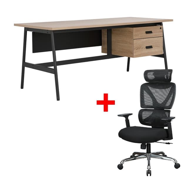 ซื้อโต๊ะผู้บริหาร รุ่นยังโนเบิล ขนาด 180 ซม. - สีแนทเชอรัลโอ๊ค/ดำ พร้อมเก้าอี้สำนักงาน รุ่นเอ็กโกโนมิก ราคาพิเศษ!