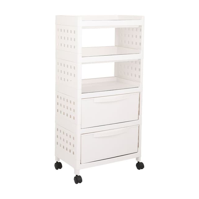 ตู้ลิ้นชักพร้อมชั้นวางของมีล้อ รุ่นโนรินะ - สีขาว