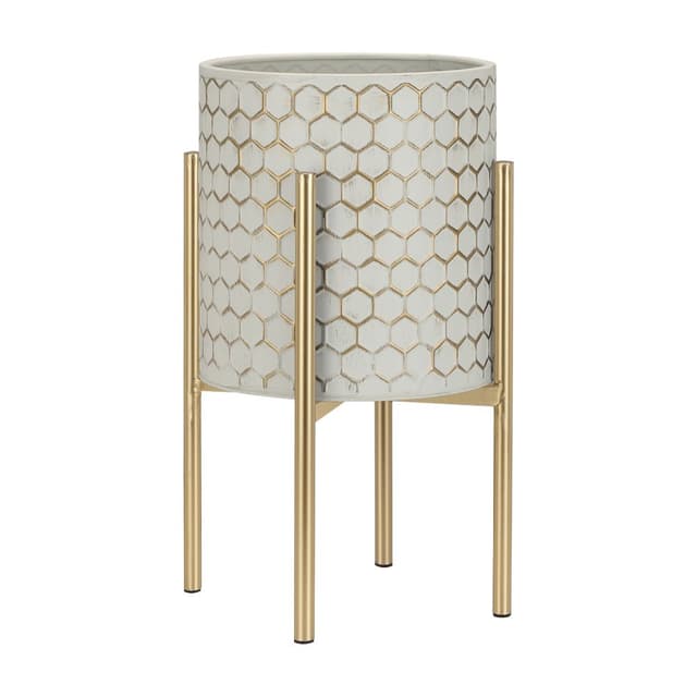 กระถางพร้อมขาตั้ง รุ่นฮิลด้า ขนาด 26 x 48 ซม. - สีขาว/ทอง