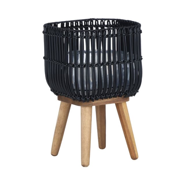 กระถางพร้อมขาตั้ง รุ่นสาน ขนาด 22 x 35 ซม. - สีดำ/ธรรมชาติ