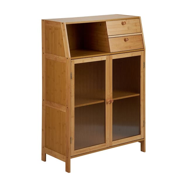 ตู้บานเปิด 2 ชั้นพร้อมลิ้นชัก รุ่นโทชิโนะ - สีธรรมชาติ