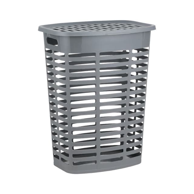 ตะกร้าผ้าพร้อมฝาปิด รุ่นแบนจี้ ขนาด 55 ลิตร - สีเทา