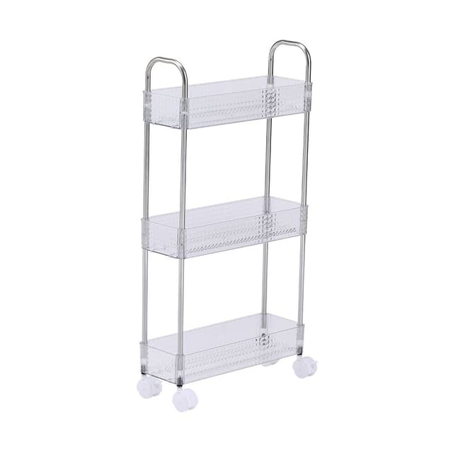 ชั้นวางของหน้าแคบ 3 ชั้น พร้อมล้อ รุ่นคาร์ลอส - ใสโปร่ง