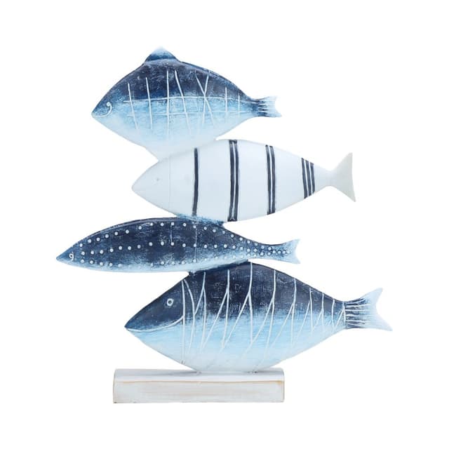 รูปปั้นปลา 4 ตัว รุ่นสวิมเซอร์เวย์ ขนาด 12 นิ้ว - สีน้ำเงิน/ขาว