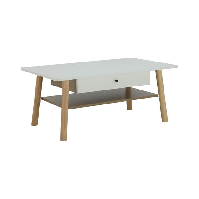 Furinbox โต๊ะกลางท็อปโค้งพร้อมลิ้นชัก รุ่นมาเรีย - สีธรรมชาติ/ขาว