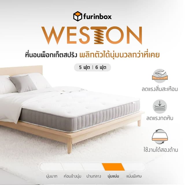 Furinbox ที่นอน รุ่นเวสตั้น - สีขาว/เทา
